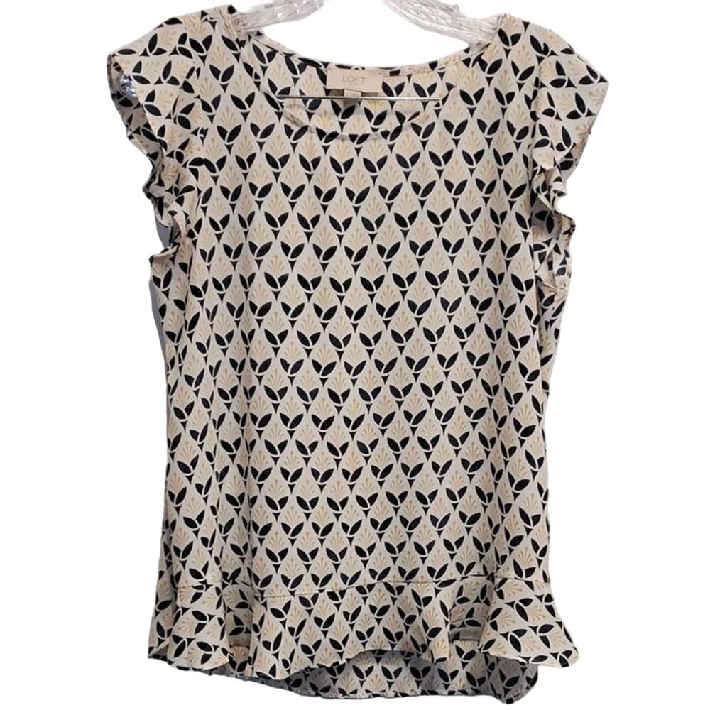 Loft Short Flutter Sleeve Light Weight Blouse Size Small